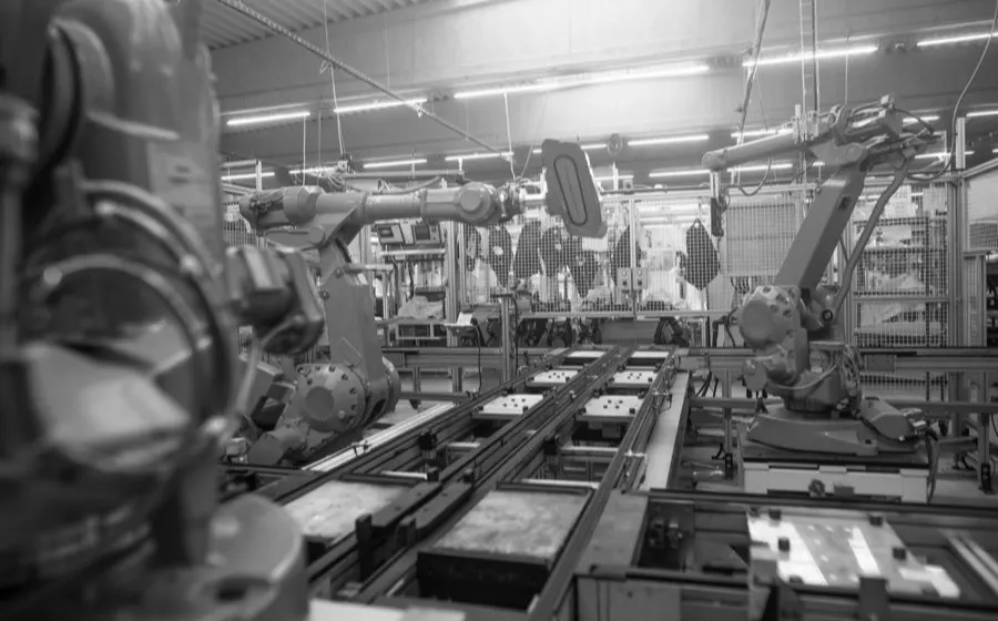 Industrial robots on a production line