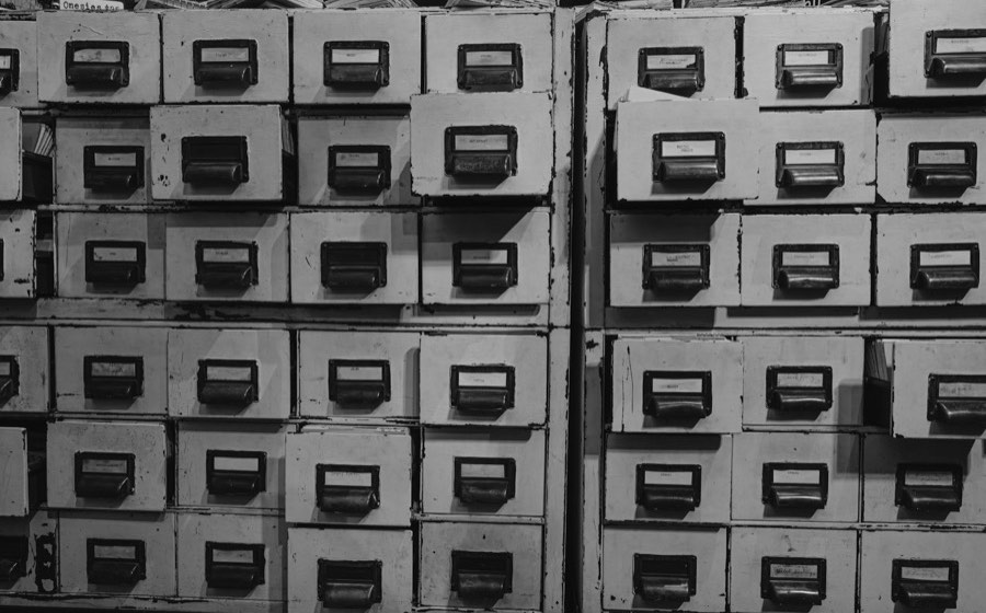 Rows of old filing cabinets